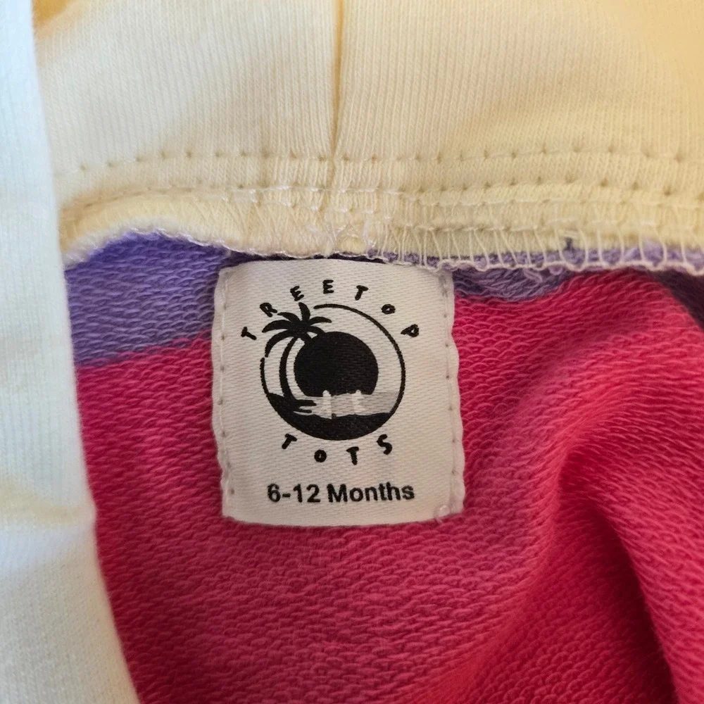 Treetop Tots Rainbow Stripe Hooded Romper Unisex‎ Size 6-12M Pastel Cozy Playful